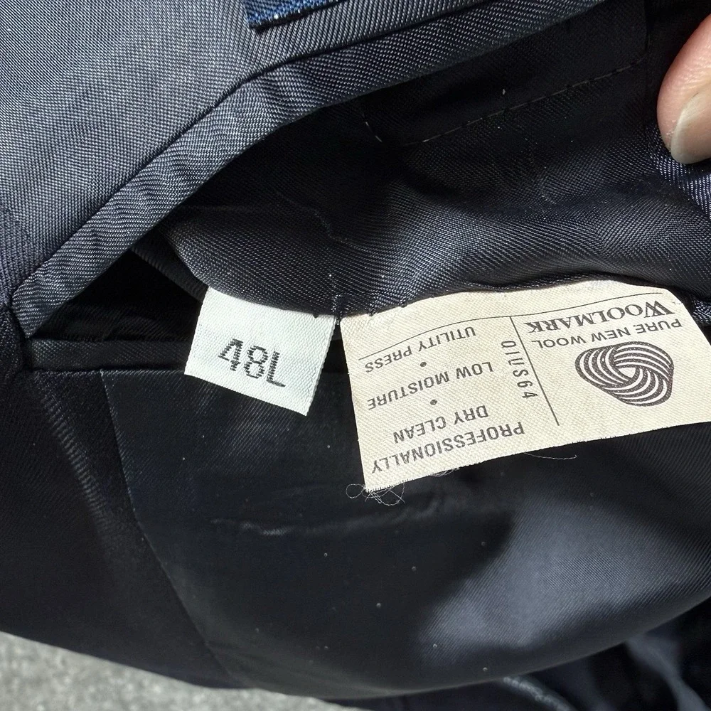 Vintage‎ Burberry Blazer Men's 48L Navy Blue Super 100s Wool Striped Jacket